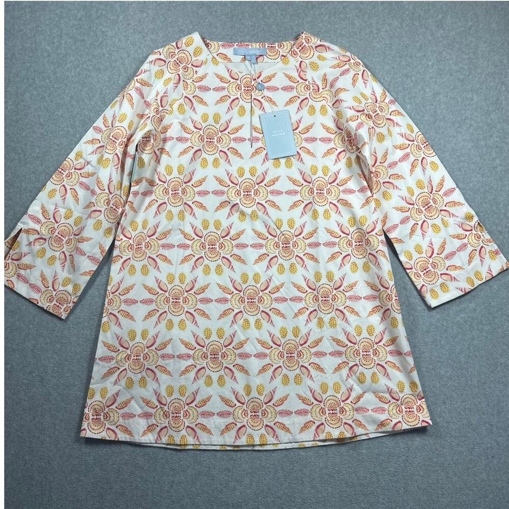 Hill House The Artemis Dress Women's Size Medium Orange Mosaic Print 3/4 Sleeves - Picture 4 of 8